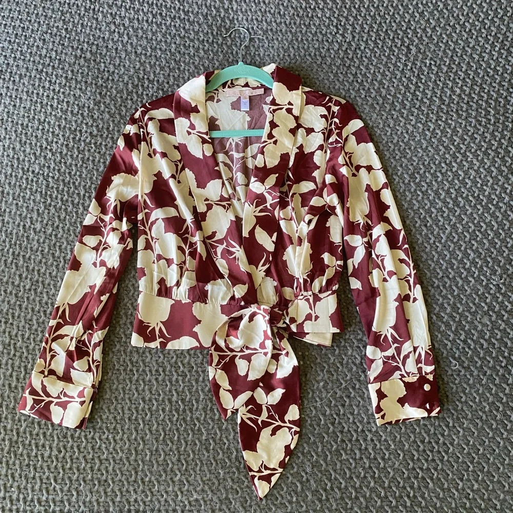 Anthropologie Burgundy and Cream Floral Blouse - Picture 4 of 7